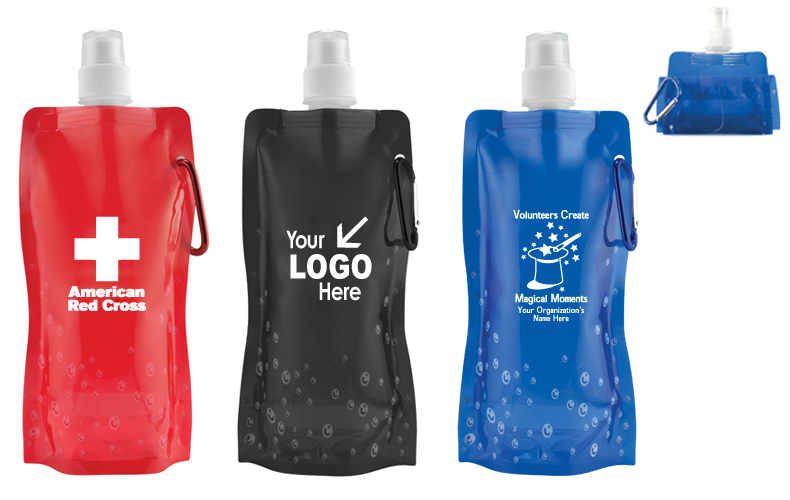 18 oz Foldable and Reusable Water Bottle with Matching Carabiner 18 oz Foldable and Reusable Water Bottle with Matching Carabiner